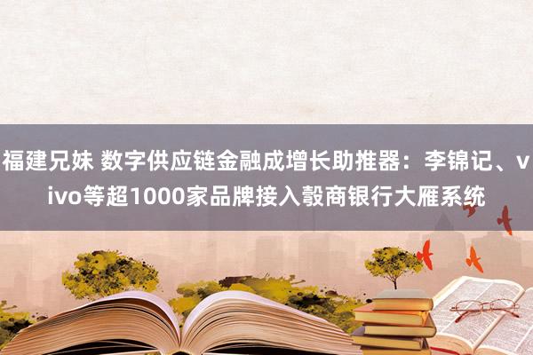 福建兄妹 数字供应链金融成增长助推器：李锦记、vivo等超1000家品牌接入彀商银行大雁系统